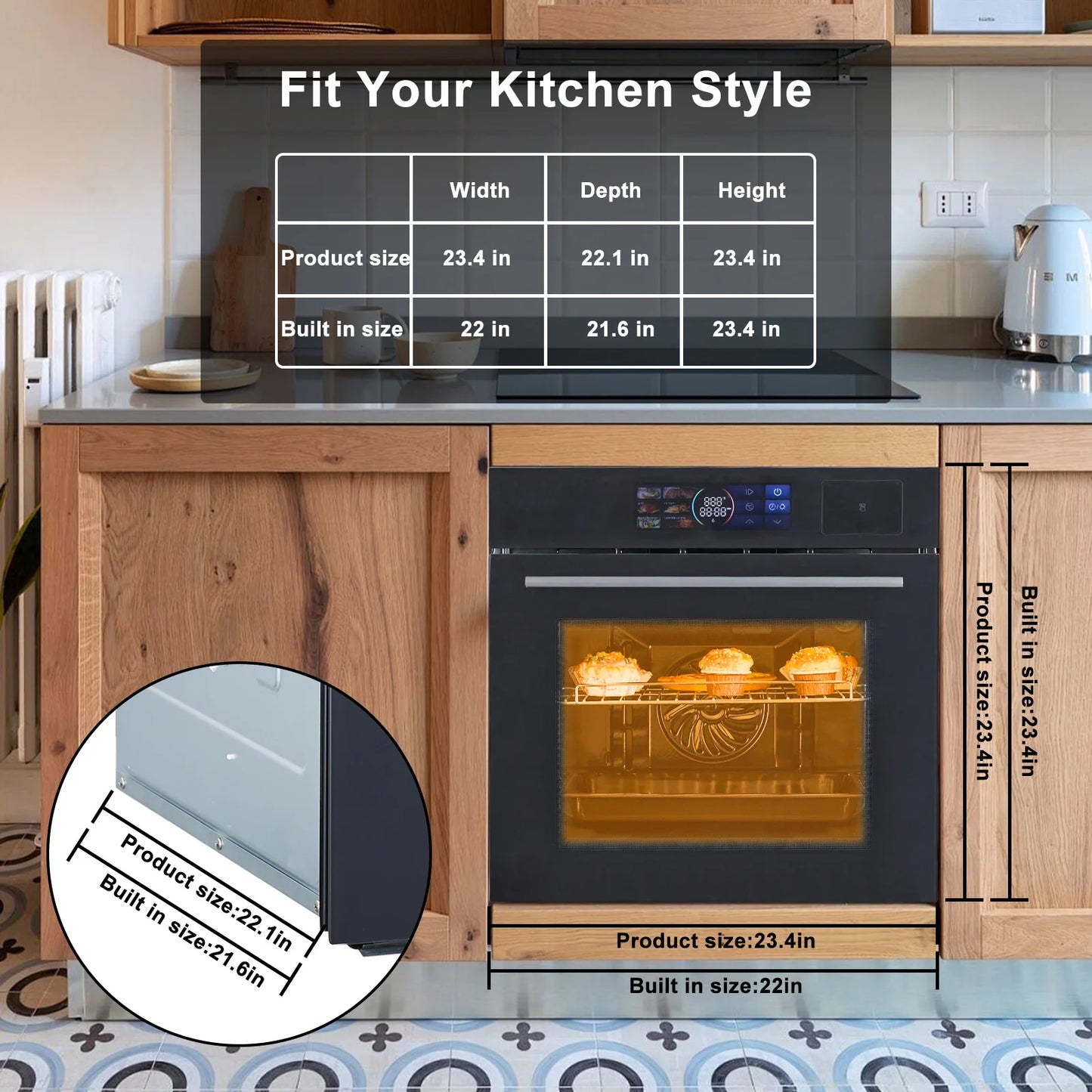 Wall Oven 24" , 70L, 8 Baking Modes, With Air Frying Function