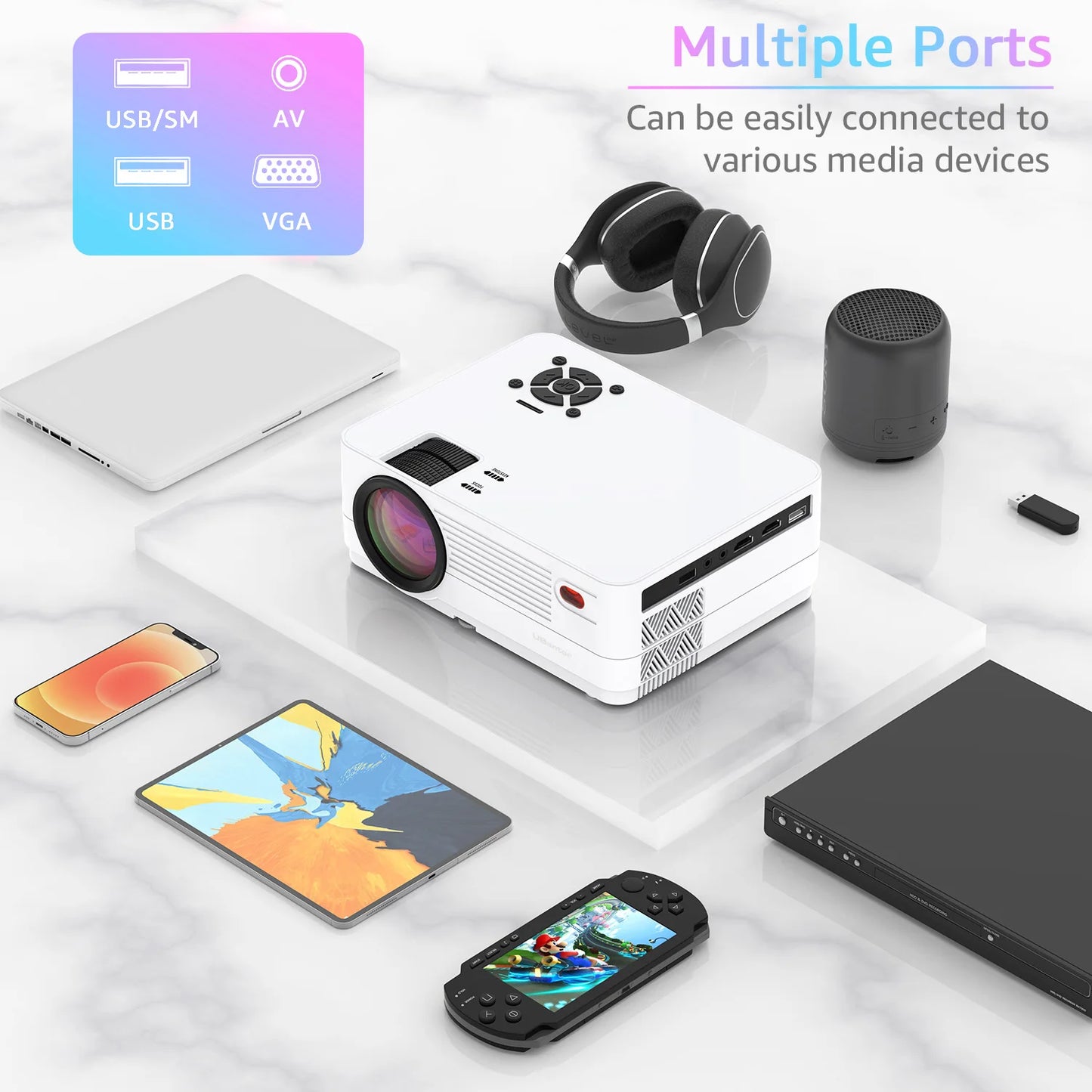 Full HD Movie Projector/300" Display Outdoor Movies, Home Theater