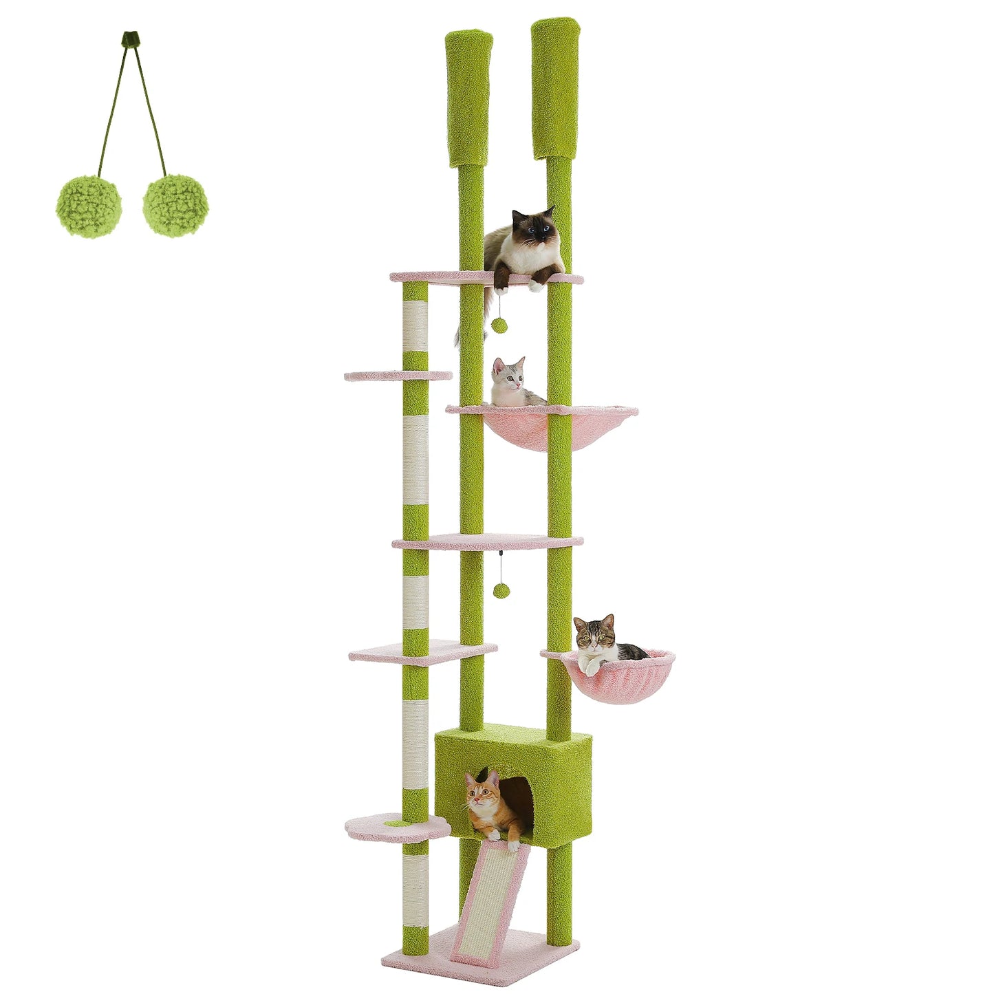 Cat Tree Floor to Ceiling Tower with Condo, Hammock and Scratching Post