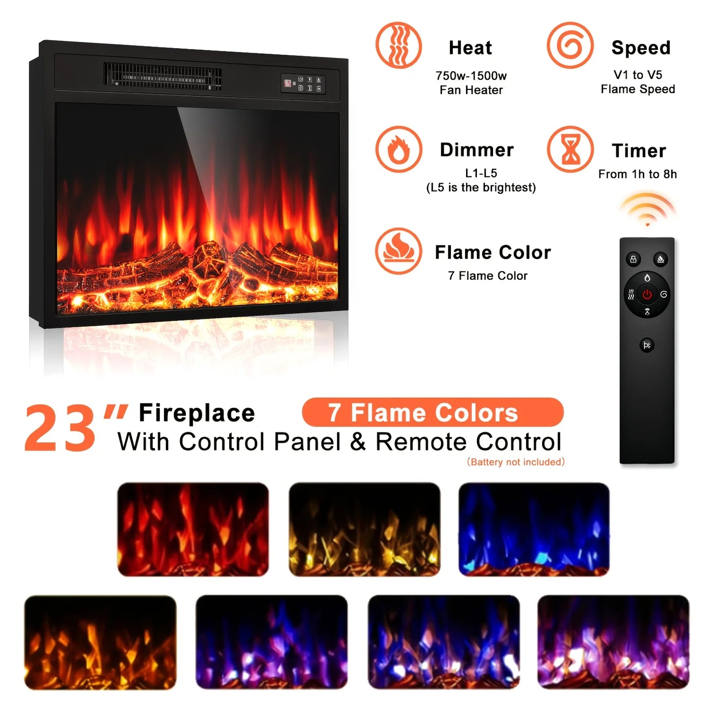 Electric Fireplace with Mantel, Freestanding with Remote Control