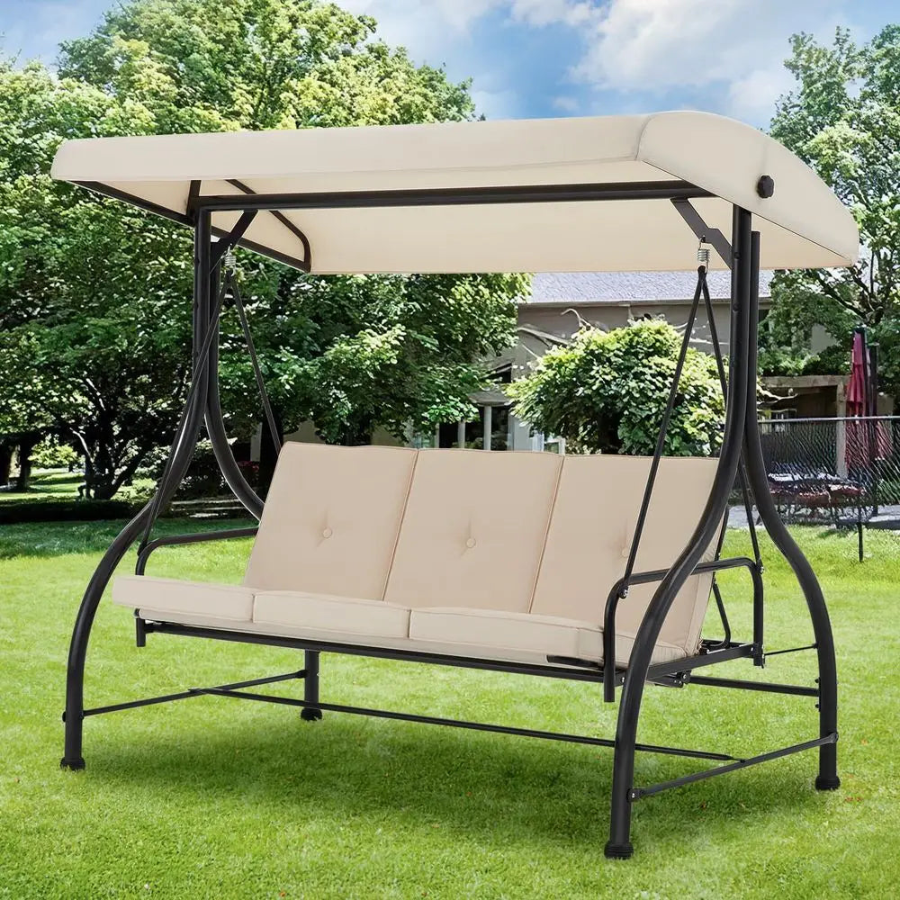 3Seat Outdoor Patio Swing With Canopy