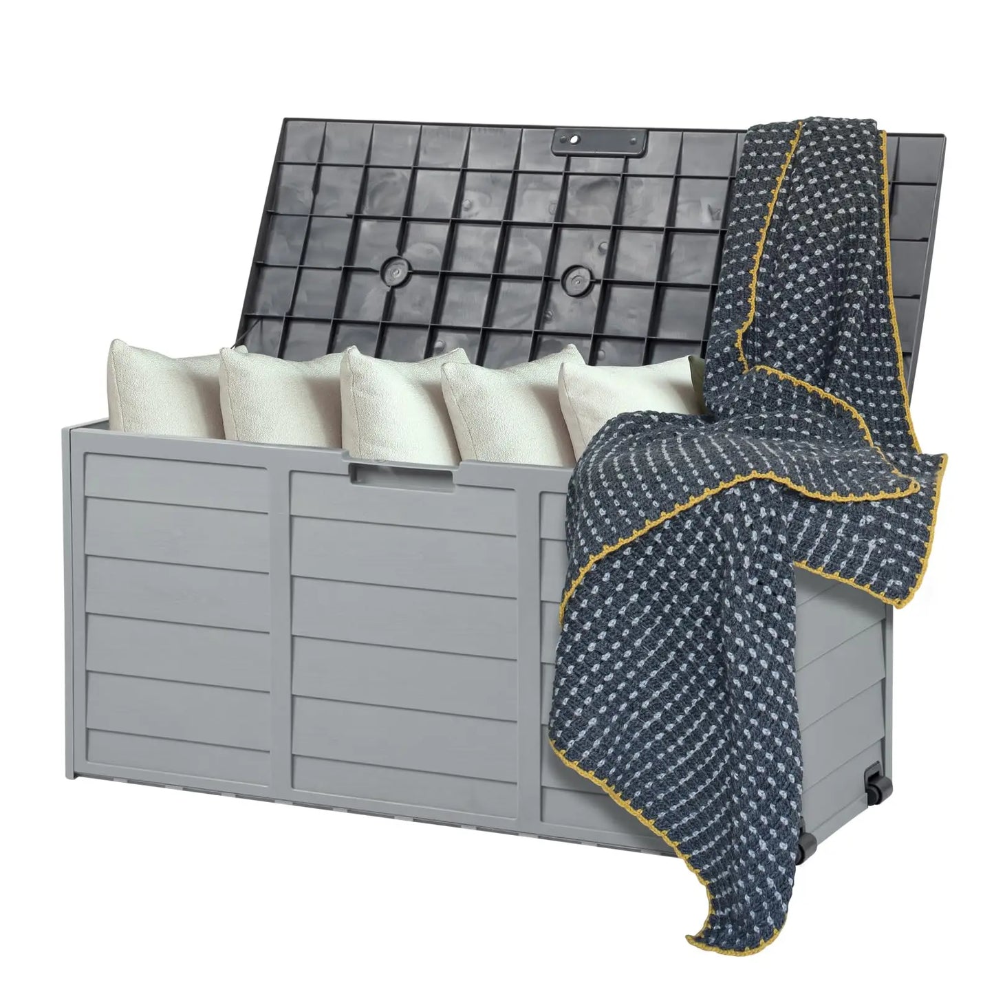 Outdoor Storage Box 75 Gallon with Wheels, Lockable Deck Box for