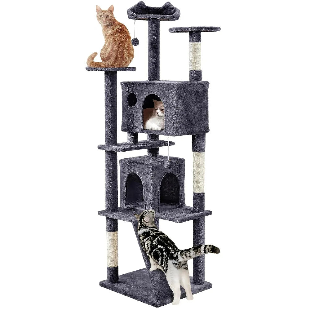 Cat Tree, Tower with Perch, Caves, Scratching Posts,Ladder, and Plush Balls