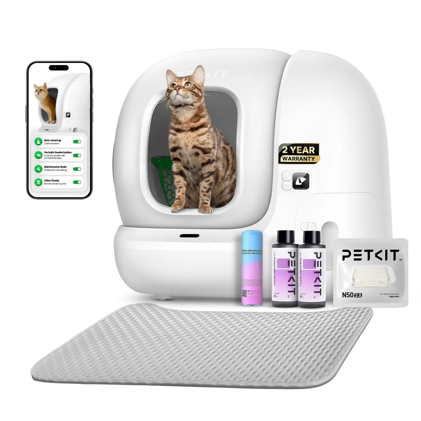 Automatic Self-Cleaning Cat Litter Box, App Control with Safety Sensors, Odor Free