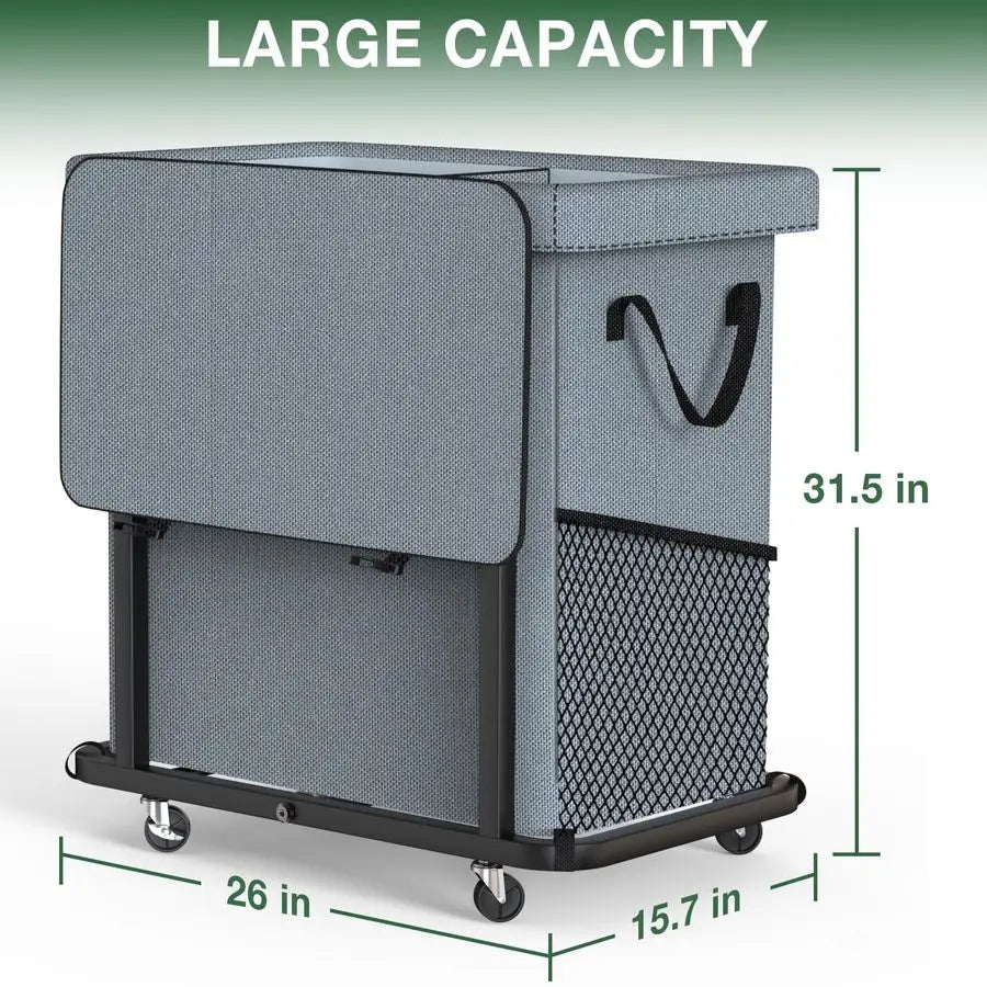 Gal190L High Grade Large Laundry Basket with Wheels, Rolling Laundry Hamper, Laundry Cart with Metal Frame and Removable Bag Des