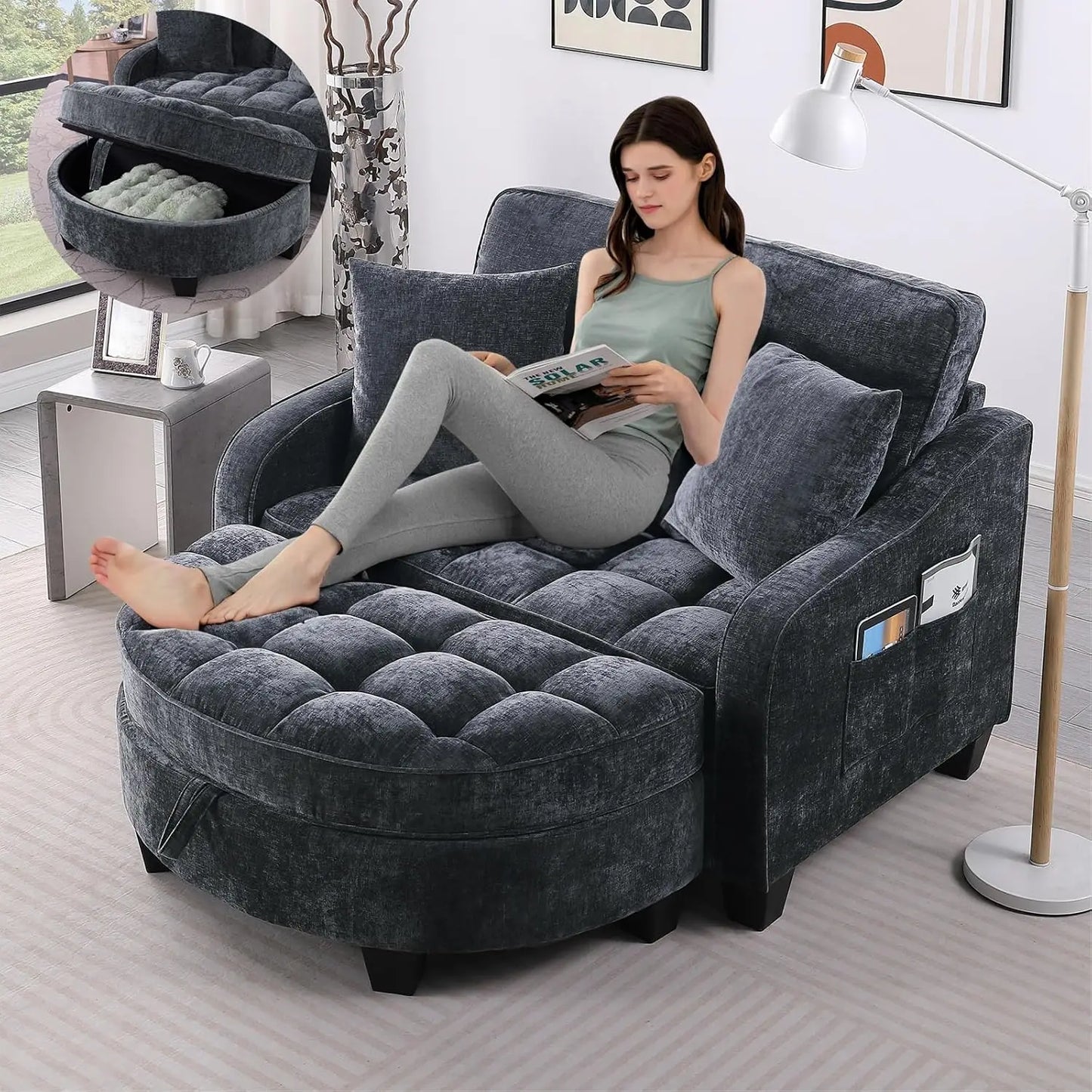 Chaise Lounge Chair Indoor with Ottoman