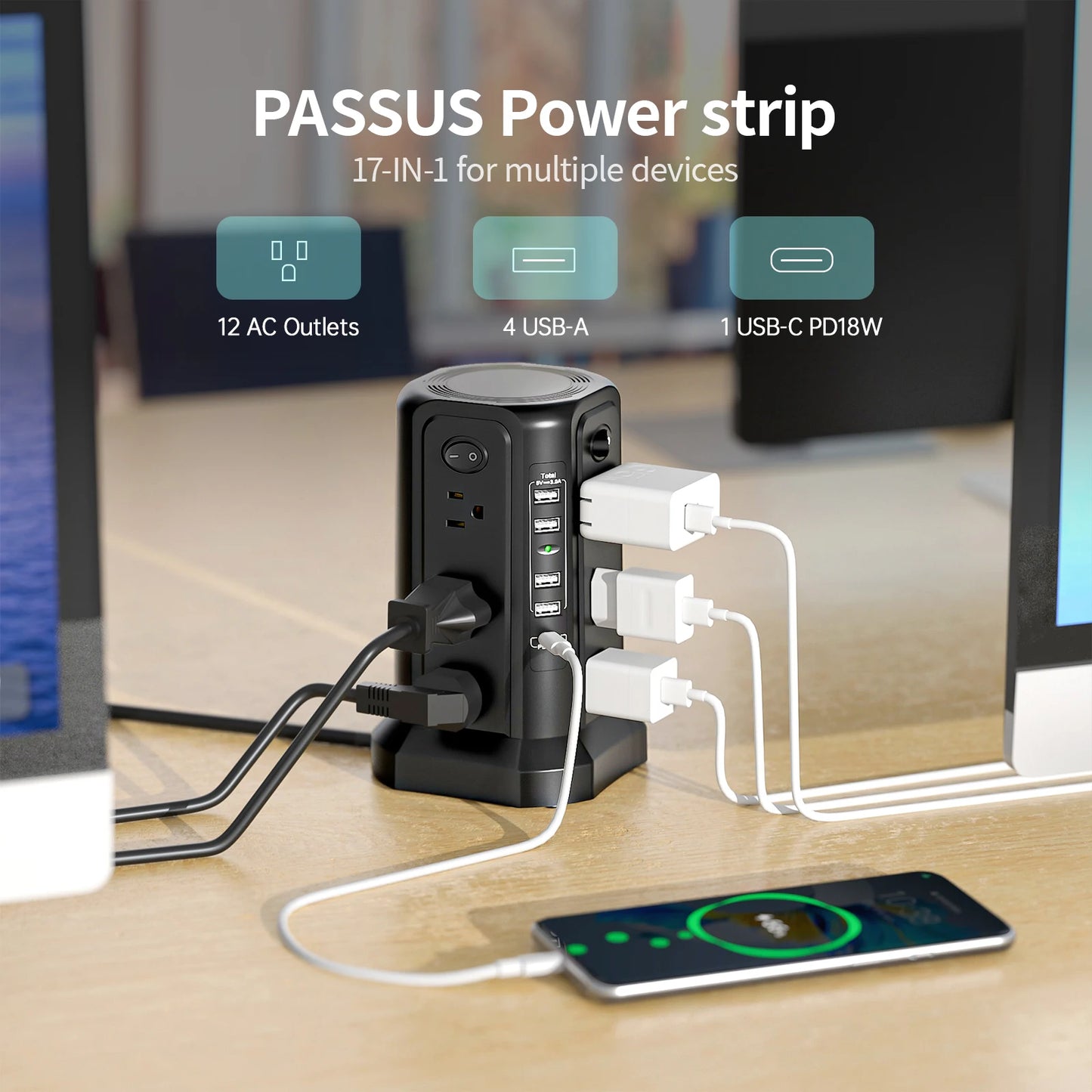 power strip equipped with a surge protector.