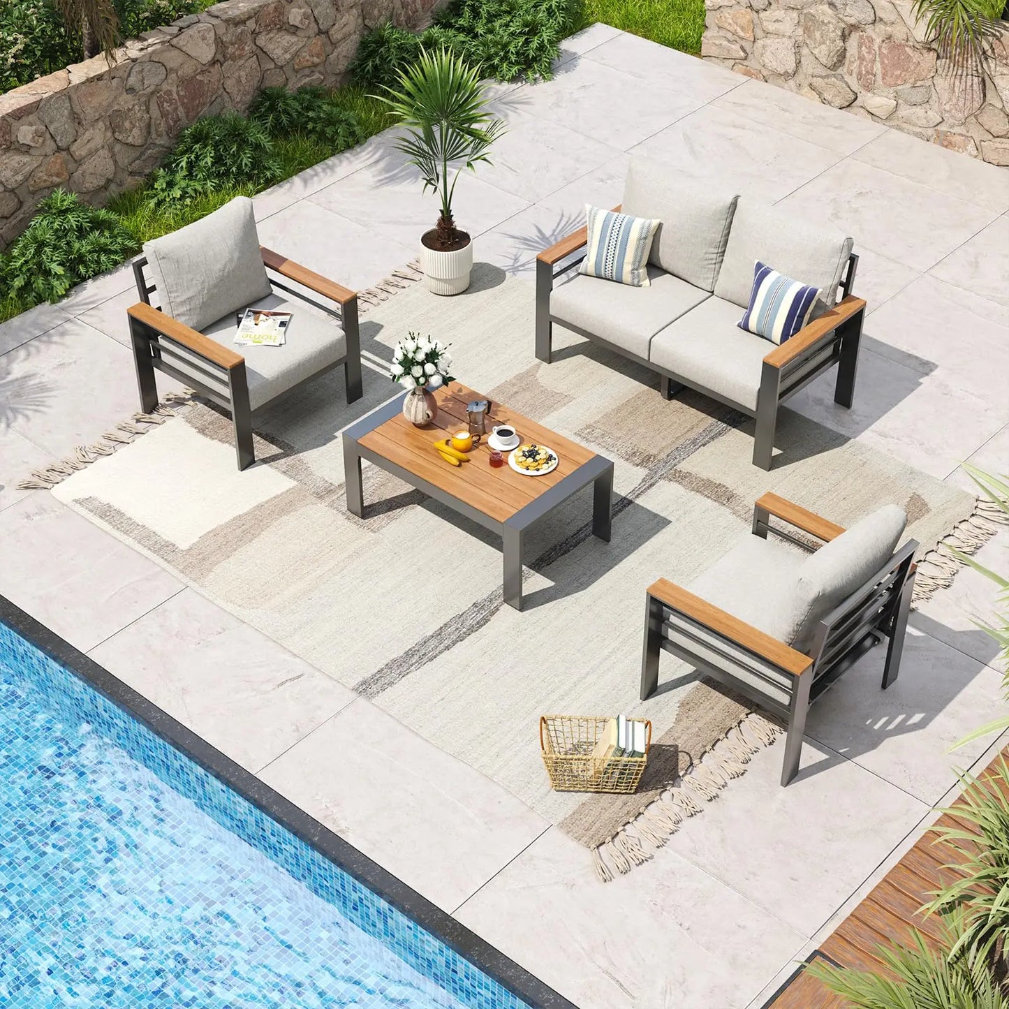 Patio Furniture Set Oversized Outdoor Sectional with, Coffee Table
