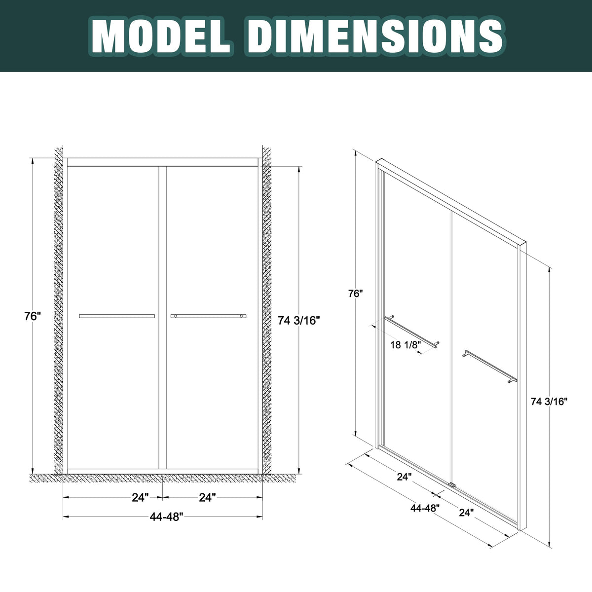 Aluminum Frame Double Sliding Shower Door