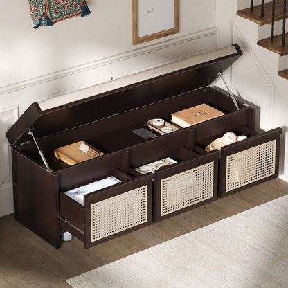 TREXM 48" Entryway Shoe Bench, Retro Style with Rattan Drawers