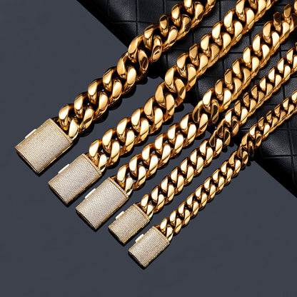 Stainless Steel European And American Hip-Hop Necklace With Zircon Clasp