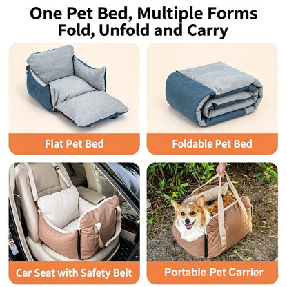 Dog Car Seat Portable Travel Pet Car Bed Safety Carrier Anti Escape Dog Booster Seat For Small Medium Dogs Cats Washable Soft Pet Car Seat With Storage Pocket & Safety Leash