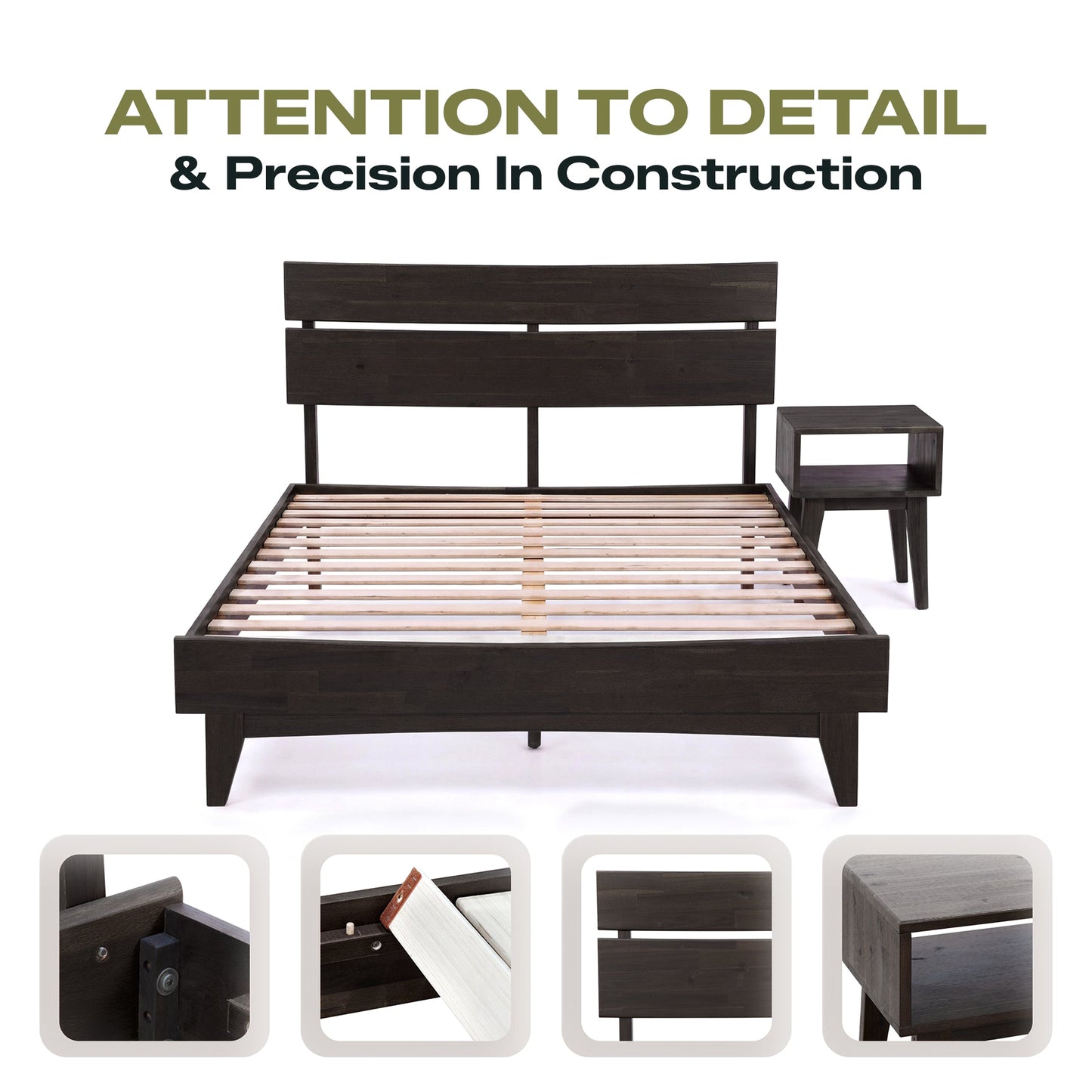 [Buy 1 Get 1] Aurora Solid Wood Bed Frame & Nightstand