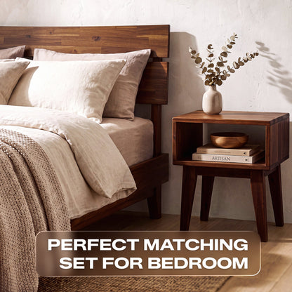 [Buy 1 Get 1] Aurora Solid Wood Bed Frame & Nightstand