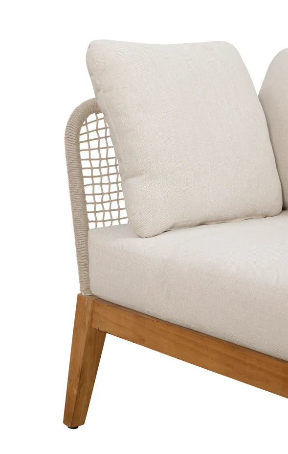 Cypress Teak Wood Sofa Set with Beige Rope Design – Modern Outdoor Lounge