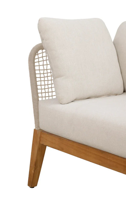 Cypress Teak Wood Sofa Set with Beige Rope Design – Modern Outdoor Lounge