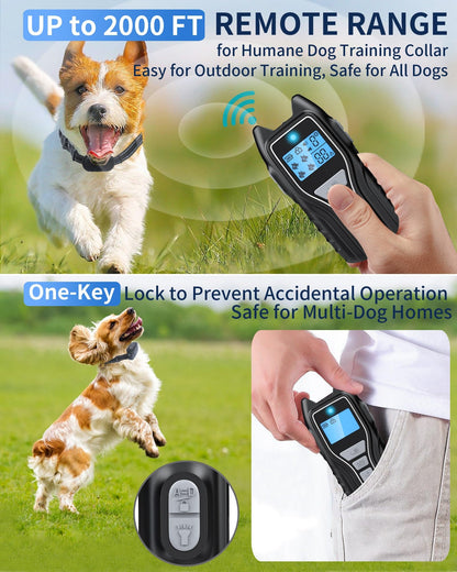 Dog Shock Collar With Remote Control, Waterproof Dog Training Collar Bk 2000FT Range, 4 Training Modes, Security Lock, Rechargeable IPX7 Waterproof Receiver, Fits Small Medium Large Dogs 15-120 Lbs