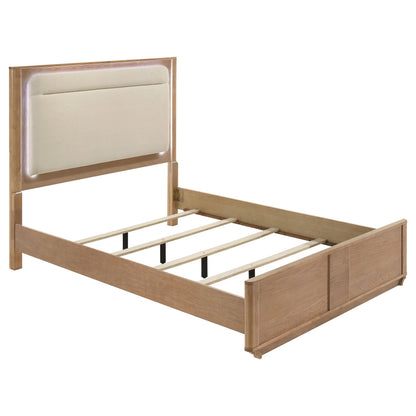 Leanne Queen LED Panel Bed Off White and Light Oak
