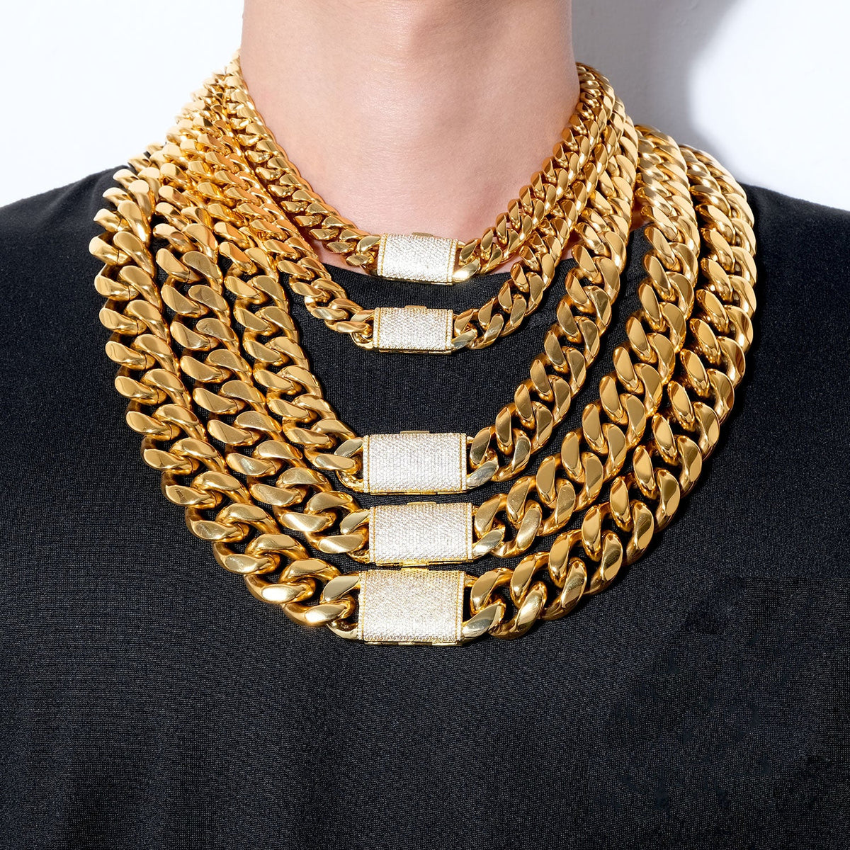 Stainless Steel European And American Hip-Hop Necklace With Zircon Clasp