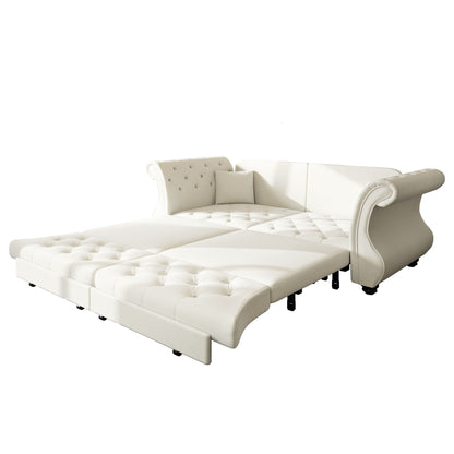 Oversized Chesterfield Pull Out Sofa Bed, Roll Arm Couch With Flower Tufting For Living Room