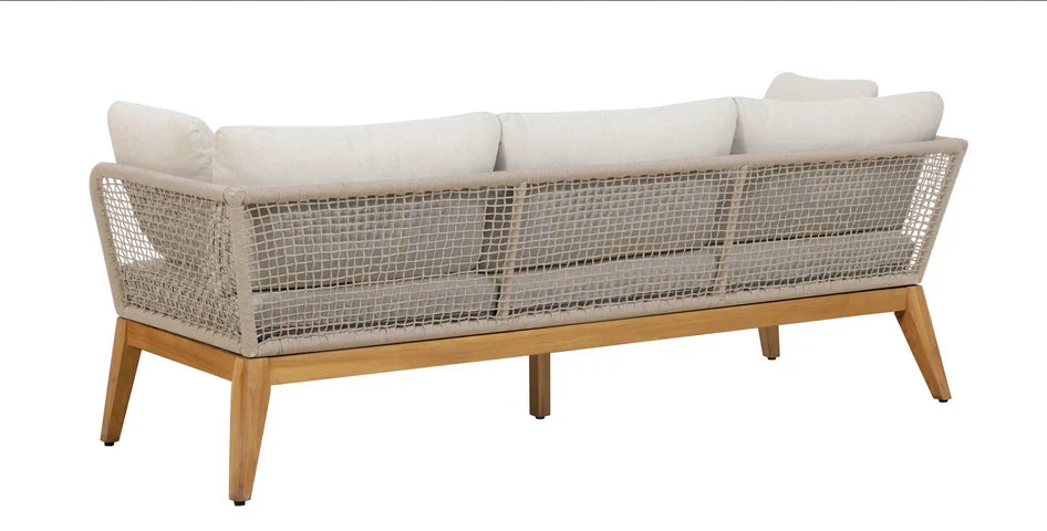 Cypress Teak Wood Sofa Set with Beige Rope Design – Modern Outdoor Lounge
