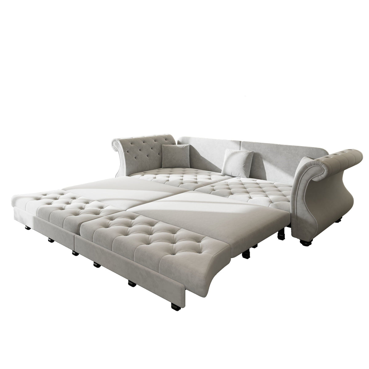 Oversized Chesterfield Pull Out Sofa Bed, Roll Arm Couch With Flower Tufting For Living Room