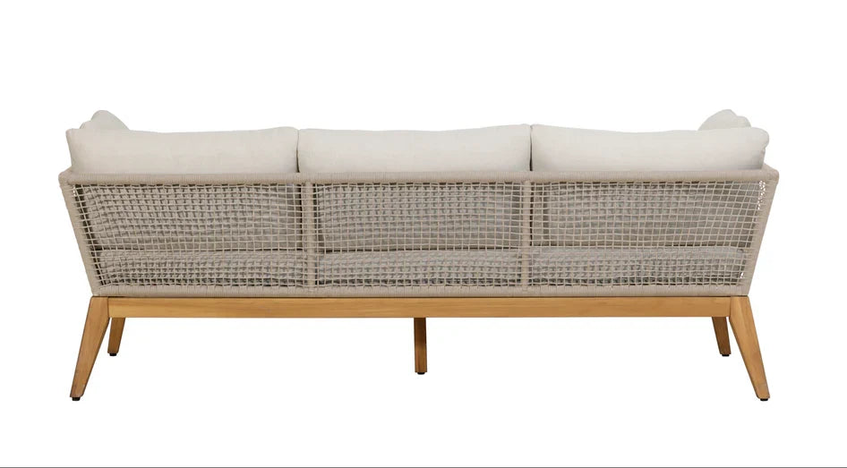 Cypress Teak Wood Sofa Set with Beige Rope Design – Modern Outdoor Lounge