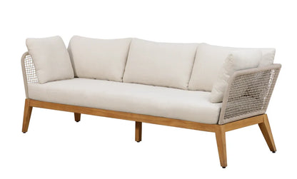Cypress Teak Wood Sofa Set with Beige Rope Design – Modern Outdoor Lounge