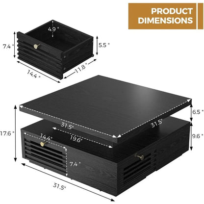 Coffee Table with LED Light and Charging Station, Storage