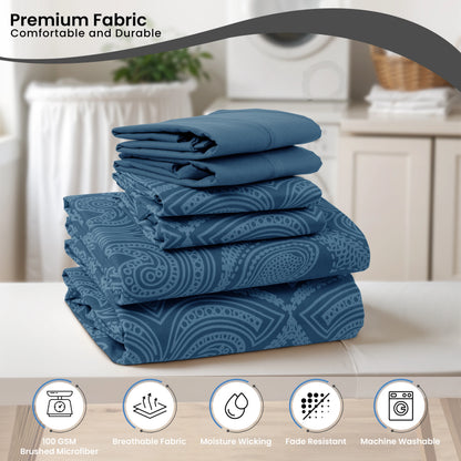 6Pc Paisley Sheet Set – Soft Microfiber, Wrinkle-Free, Luxurious