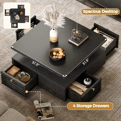 Coffee Table with LED Light and Charging Station, Storage