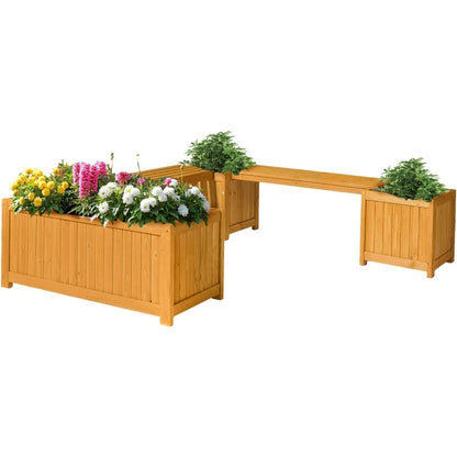 Outdoor Bench with Planter Boxes