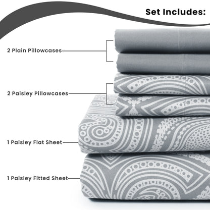 6Pc Paisley Sheet Set – Soft Microfiber, Wrinkle-Free, Luxurious