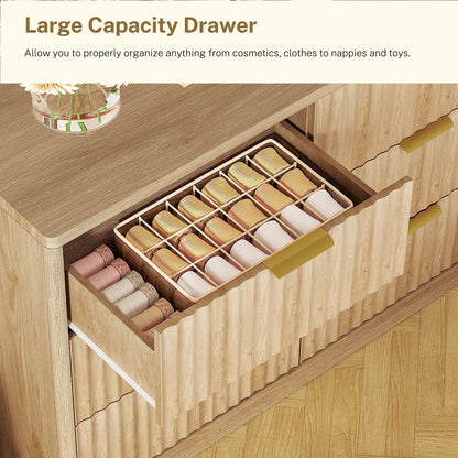 63" Dresser for Bedroom with 9 Drawers, Modern Dressers & Chest of Drawers with Metal Handles, Fluted Dresser, Wood Closet Cloth