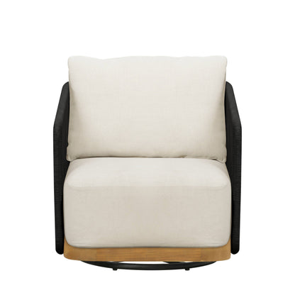 Alpine Teak Wood Modern Swivel Outdoor Arm Chair – Black
