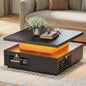 Coffee Table with LED Light and Charging Station, Storage