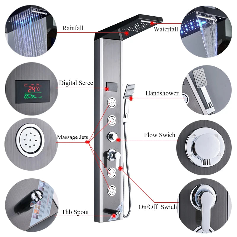 Shower Panel SPA Massage Jet Shower Waterfall Rain Shower