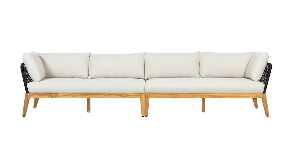 Cypress Teak Wood Sofa Set with Black Rope Design – Modern Outdoor Lounge