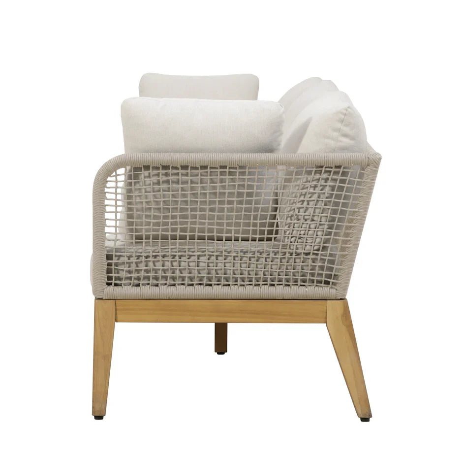 Cypress Teak Wood Sofa Set with Beige Rope Design – Modern Outdoor Lounge