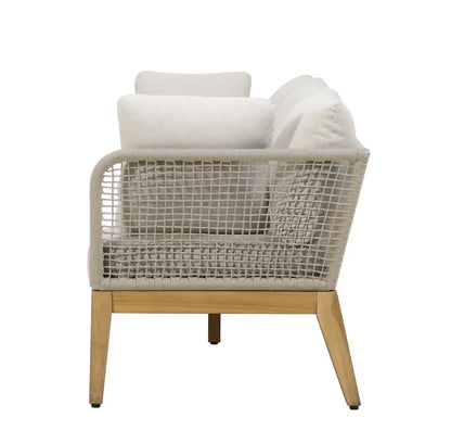 Cypress Teak Wood Sofa Set with Beige Rope Design – Modern Outdoor Lounge