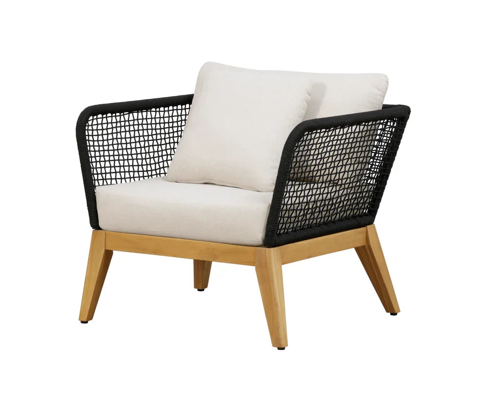 Cypress Teak Wood Sofa Set with Black Rope Design – Modern Outdoor Lounge