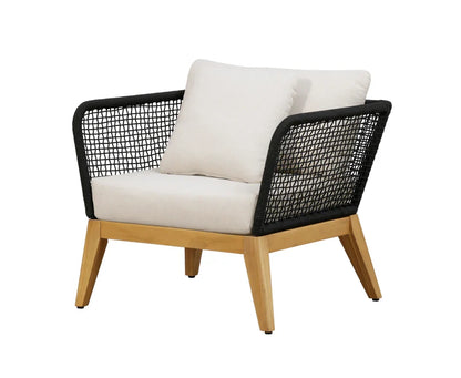 Cypress Teak Wood Sofa Set with Black Rope Design – Modern Outdoor Lounge