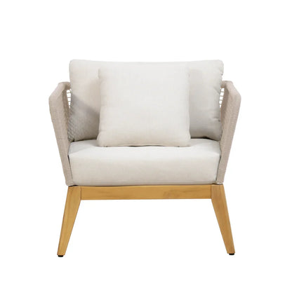 Cypress Teak Wood Sofa Set with Beige Rope Design – Modern Outdoor Lounge