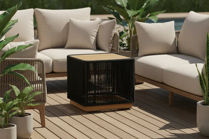 Cypress Teak Wood Sofa Set with Black Rope Design – Modern Outdoor Lounge