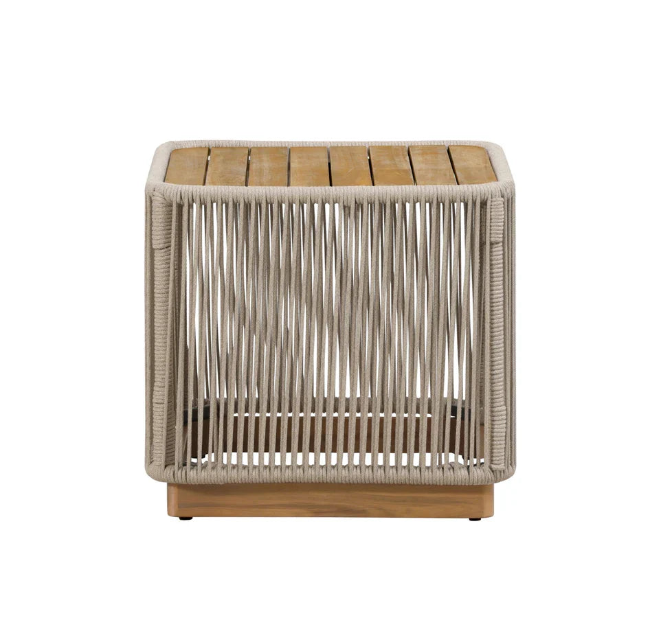 Cypress Teak Wood Sofa Set with Beige Rope Design – Modern Outdoor Lounge