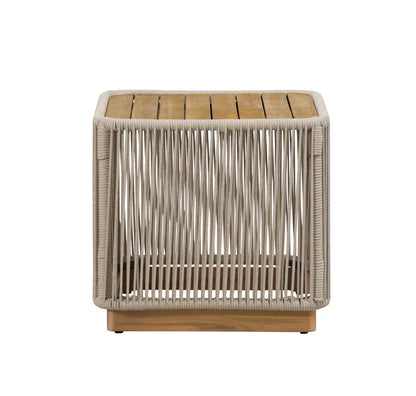 Cypress Teak Wood Sofa Set with Beige Rope Design – Modern Outdoor Lounge