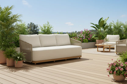 Alpine Teak Wood Outdoor Sofa with Biege Rope Design