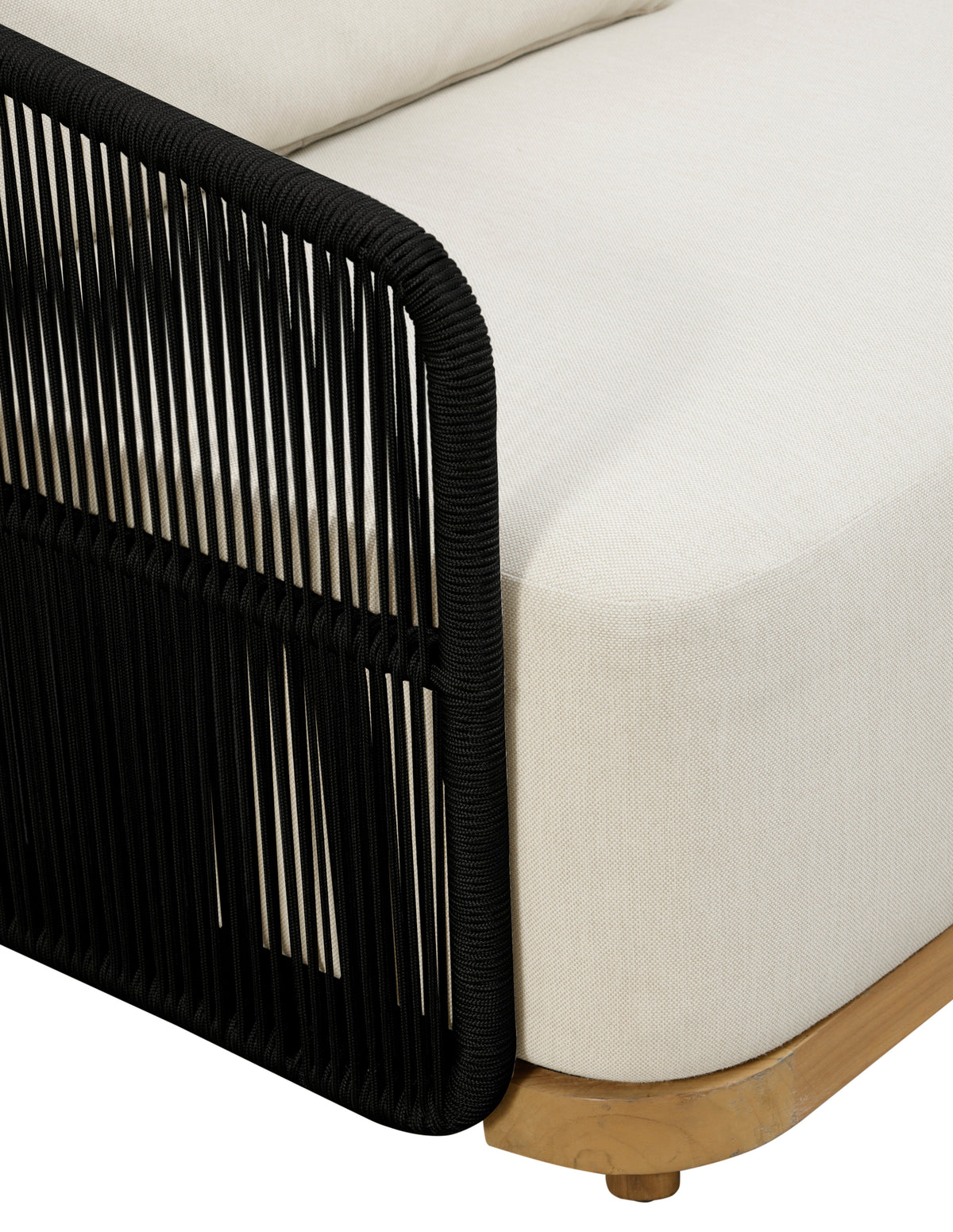 Alpine Teak Wood Outdoor Sofa with Black Rope Design