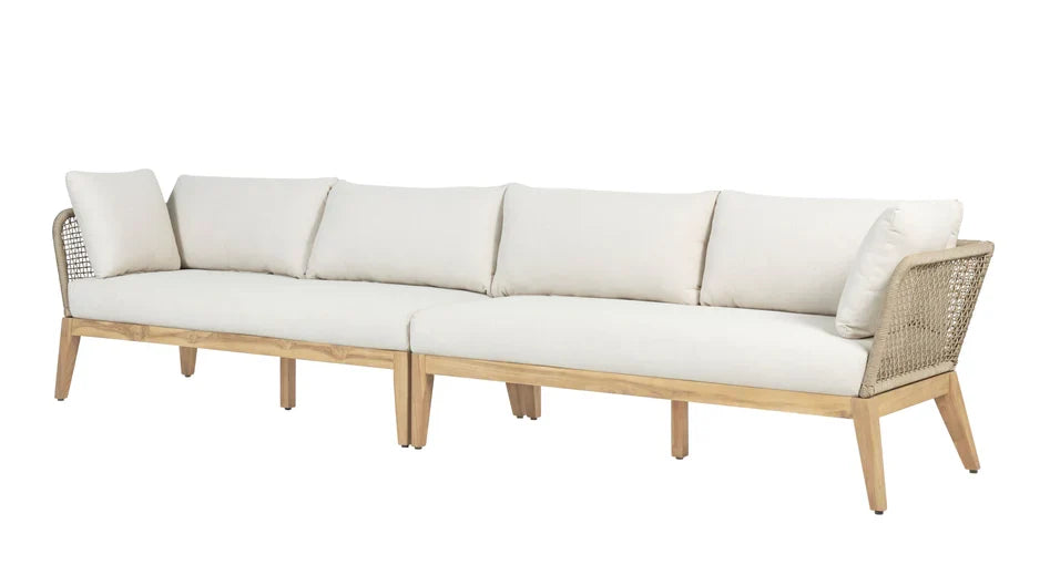 Cypress Teak Wood Sofa Set with Beige Rope Design – Modern Outdoor Lounge