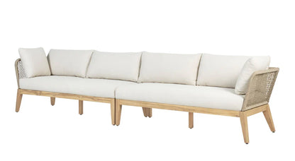 Cypress Teak Wood Sofa Set with Beige Rope Design – Modern Outdoor Lounge